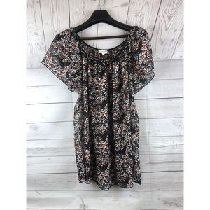Casual Land‎ Top Women 3x brown floral cap sleeve ruffles/ribbon accents sheer